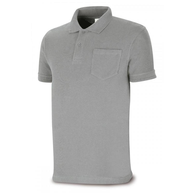 Polo BASIC LINE gris 100% algodón. 175 gr. Manga corta