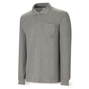 Polo BASIC LINE gris 100% algodón. 200 gr. Manga larga