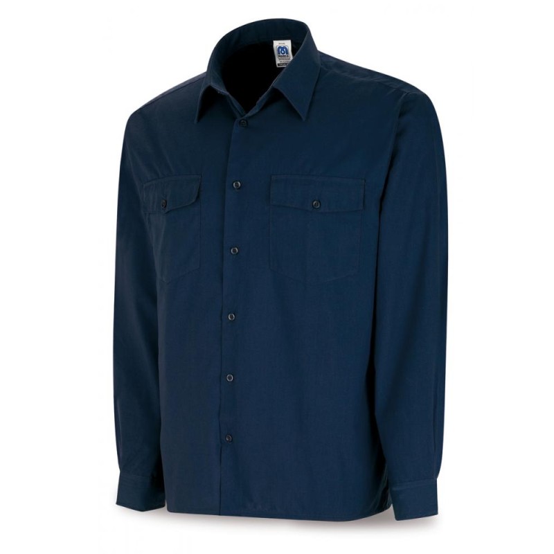 Camisa azul marino algodón 125 gr. Marga larga