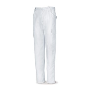 Pantalón blanco poliéster/algodón 200 g. Multibolsillos.