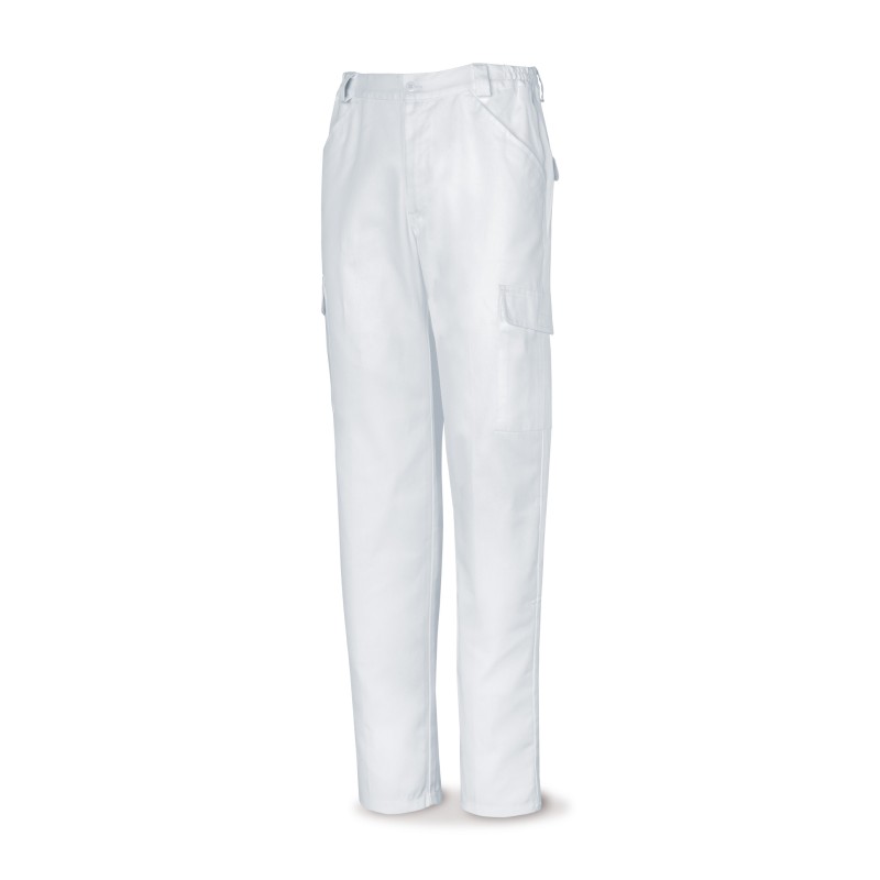 Pantalón blanco poliéster/algodón 200 g. Multibolsillos.