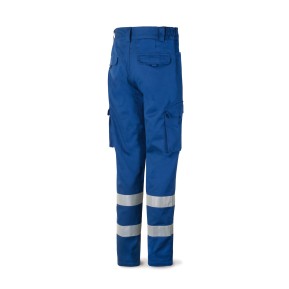 Pantalón azulina algodón con bandas reflectantes 245 g.
