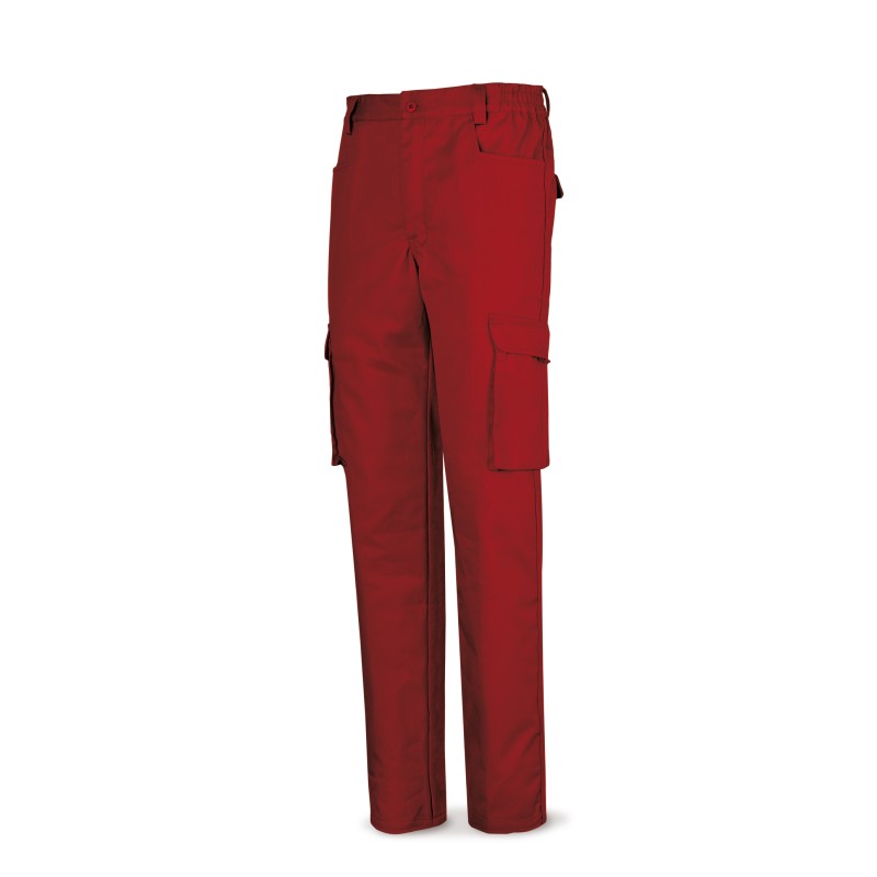 Pantalón rojo poliester/algodón de 245 g. Multibolsillo