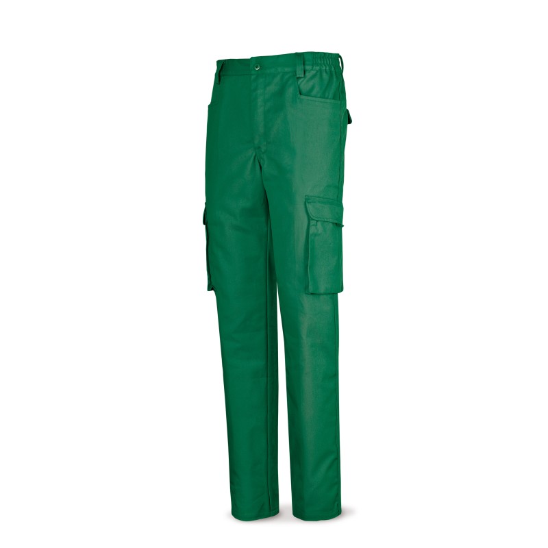 Pantalón verde poliester/algodón de 245 g. Multibolsillo