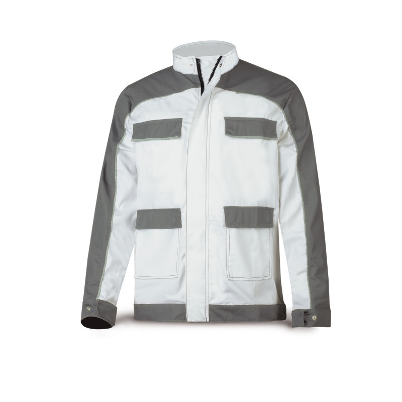 Chaqueta tergal canvas 245 g. Color blanco/gris.