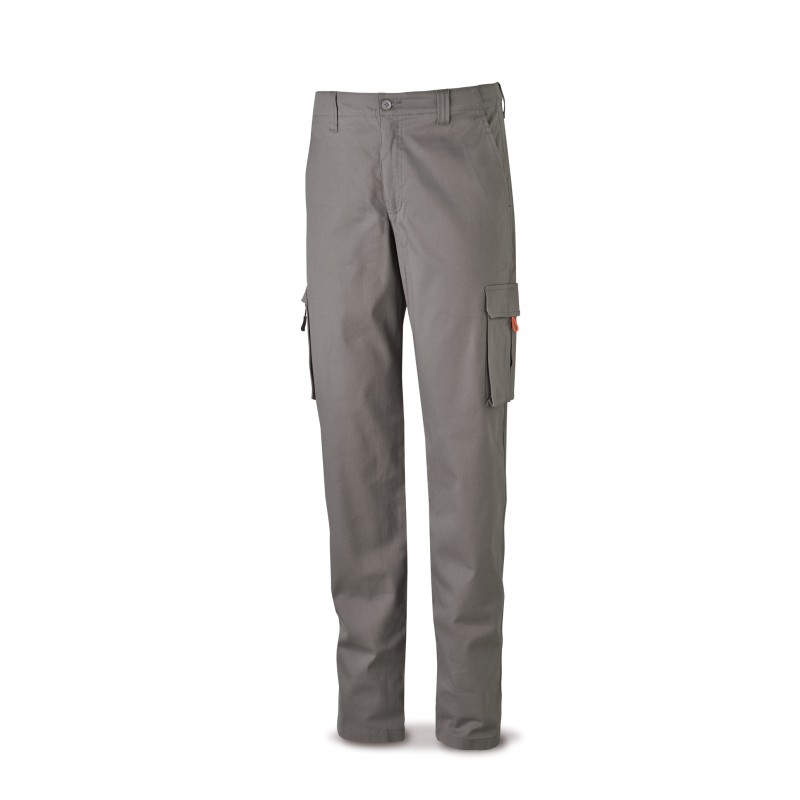 Pantalón STRETCH gris en algodón 260 gr. Multibolsillos