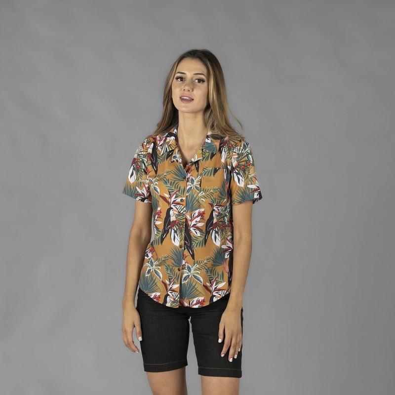 CAMISA MUJER CUELLO SOLAPA HAWAIANA